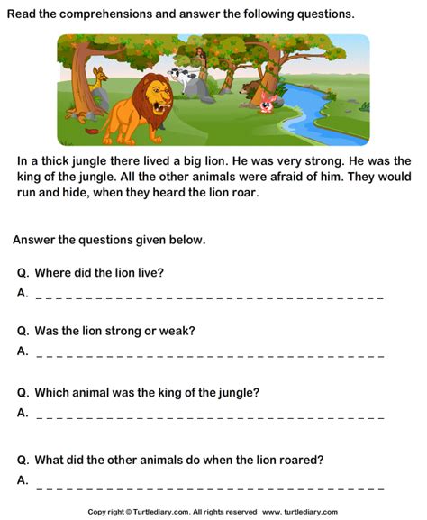 Each worksheet focuses on reading, comprehending, grammar and creative writing. Reading Comprehension Stories Worksheet 3 - Turtle Diary ...