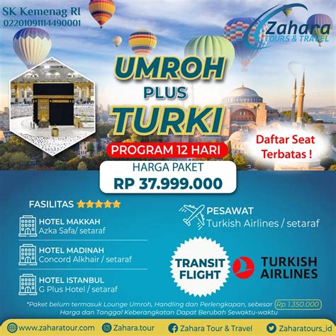 Umroh Plus Turki 2024 ⭐5 Rp 30 Jutaan Zahara Tour