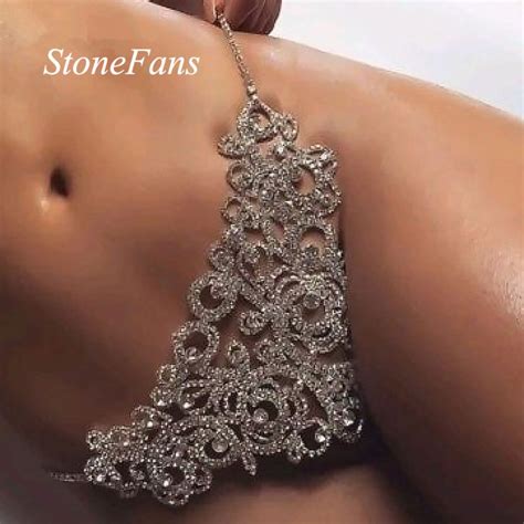 Stonefans Flower Rhinestone Thong Panties Bikini Jewelry For Women Sexy