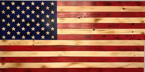Wooden American Flag Carved Stars On Union 24 X 13 Inches Home