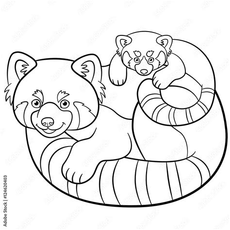 Coloring Pages Mother Red Panda With Her Baby Stock Vector Adobe Stock