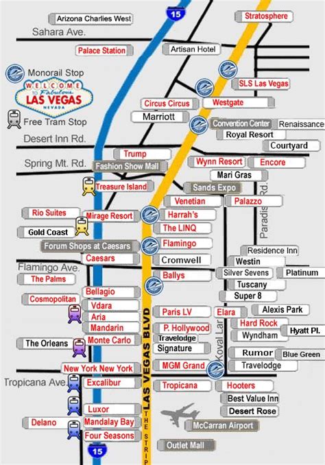The Las Vegas Subway Map Is Shown In Blue And Yellow With Directions