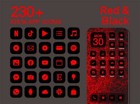 Ios Black And Red App Icons 230 Red On Black Minimal Ios 14 Etsy