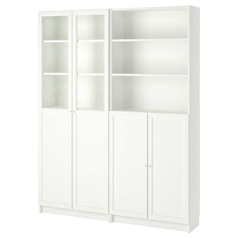 Billy Oxberg Bookcase With Panelglass Doors White 160x30x202 Cm Ikea
