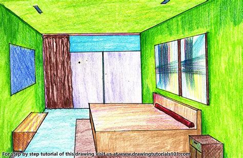 One Point Perspective Bedroom Colored Pencils Drawing One Point