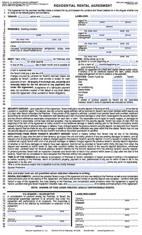 wisconsin rental lease agreement forms