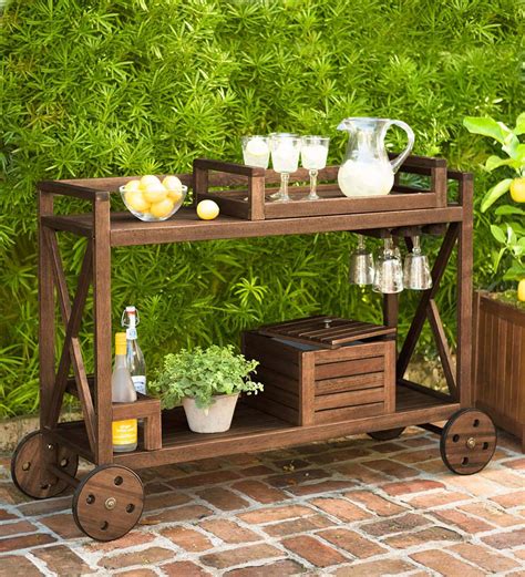 Claremont Eucalyptus Rolling Outdoor Bar Cart Natural Plowhearth