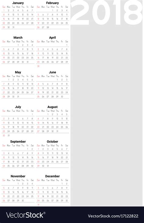 Calendar Of 2018 Year Planner Design Template Vector Image