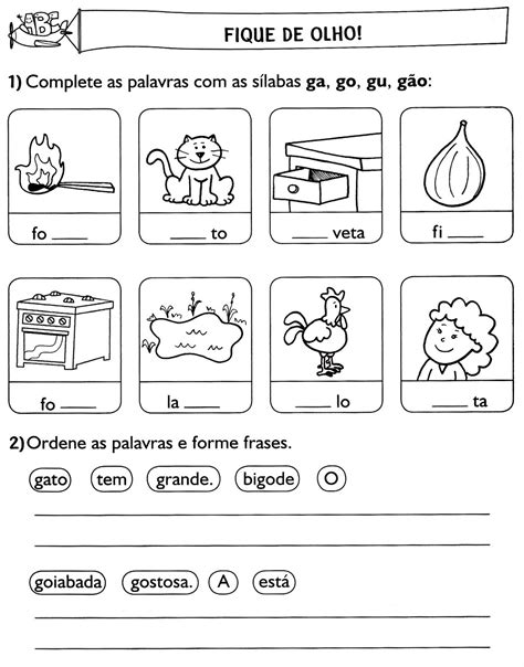 Atividades De Alfabetização Sílabas Ga Go Gu