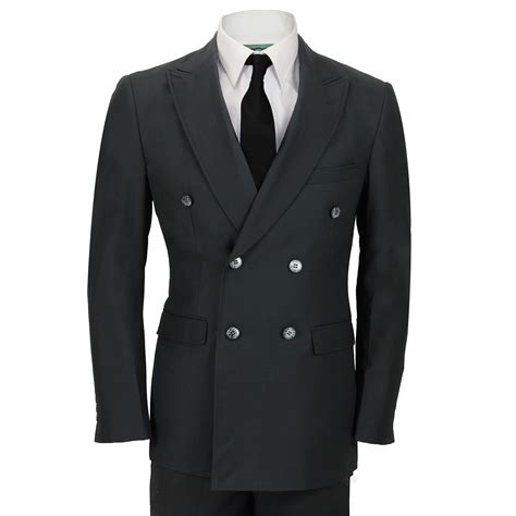 Mens Black Vintage 3 Piece Double Breasted Suit Fitted