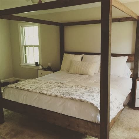 Want a bed without a canopy? DIY: Minimalist Rustic King Canopy Bed - Fickle Farmhouse ...