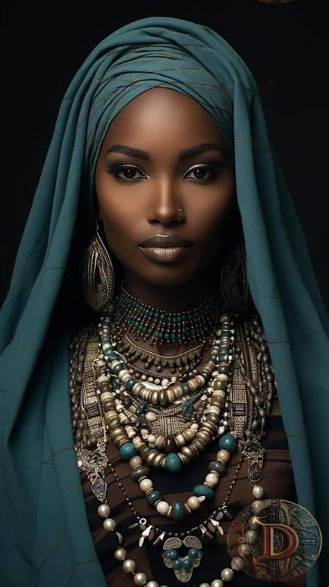 An African Woman Wearing A Blue Headdress With Jewelry On Her Neck And