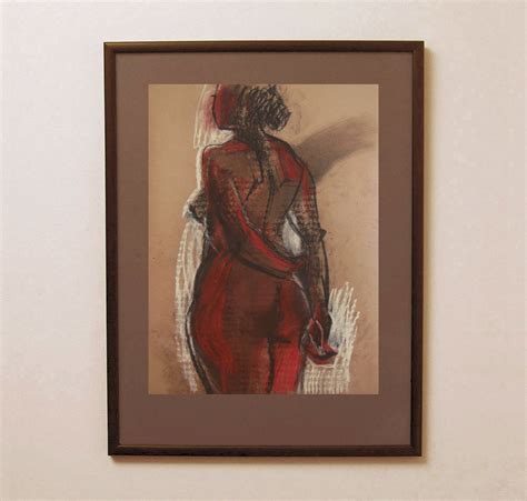 Original Pastel And Charcoal On Paper Drawing Nude Art Woman Etsy