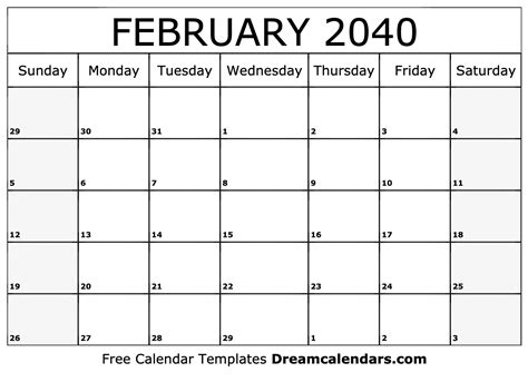 February 2040 Calendar Free Blank Printable With Holidays