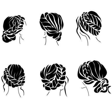 Braided Hairstyle Set Of Silhouettes Womens Stylish Hairstyles With