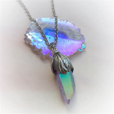 magic crystal aura necklace purple aura quartz