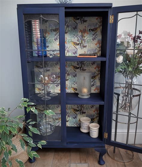 Upcycled Vintage Glass Bookcase Display Cabinet Leaded Glass By