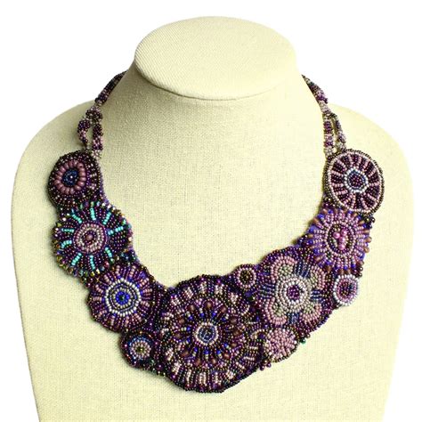 Handmade Purple Czech Glass Beaded Statement Necklace Jewelry By