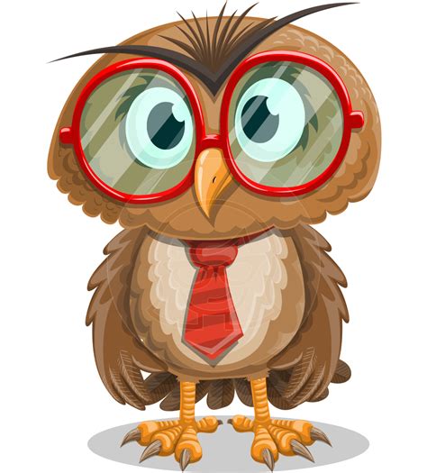 Funny geek cartoon with big glasses in white shirt. Owl with a Tie Cartoon Puppet Character Animator Puppet ...
