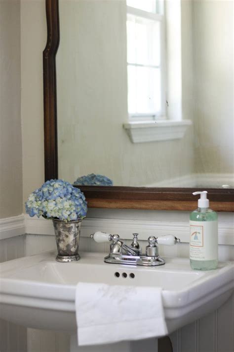 Pedestal Sink Antique Wood Framed Mirror Via The Tiny White House