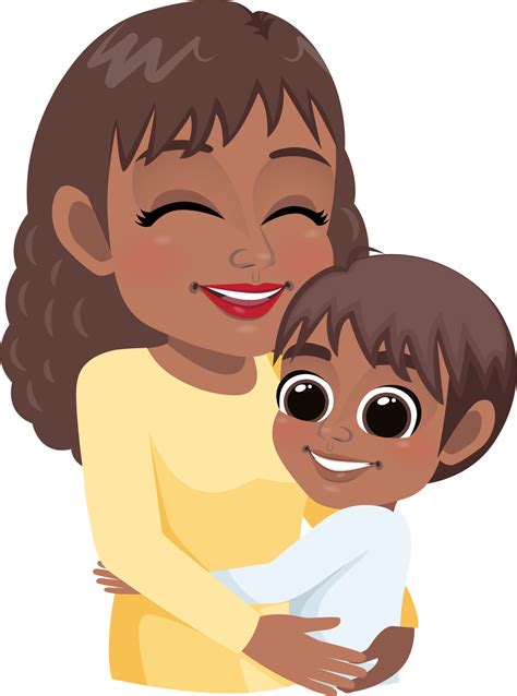 Free Cartoon Character With African American Mom And Son Embrace