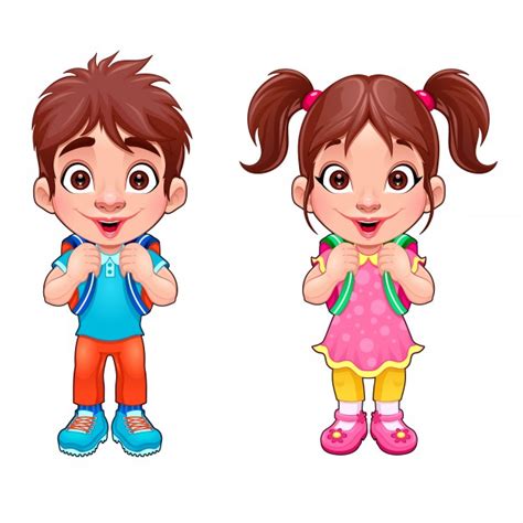 Funny Young Boy And Girl Students Vector Cartoon Isolated