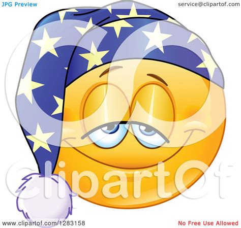 Clipart Of A Sleepy Yellow Smiley Face Emoticon Wearing A Night Cap