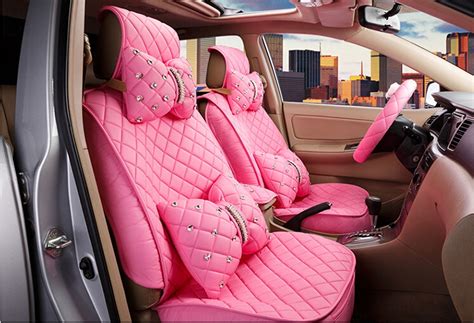 2016 new superior quality luxury pink seat covers leather seating universal full set car seat