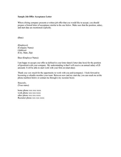 40 Professional Job Offer Acceptance Letter And Email Templates Templatelab