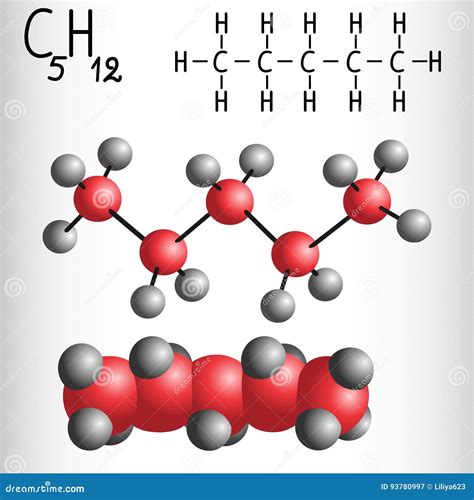 Modelo Da Fórmula Química E Da Molécula Do Pentano C5h12 Ilustração Do