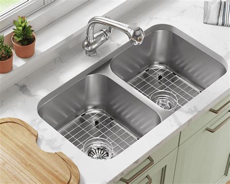 3218a 16 Slw Double Bowl Undermount Stainless Steel Sink With White