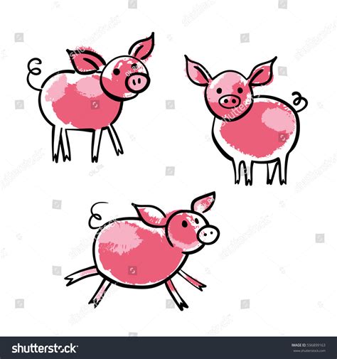 Set Cute Cartoon Pigs Stock Vector Royalty Free 596899163