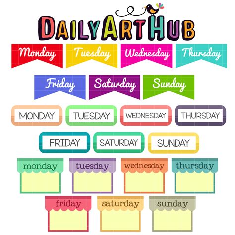 Weekday Labels Clip Art Set Daily Art Hub Free Clip Art Everyday
