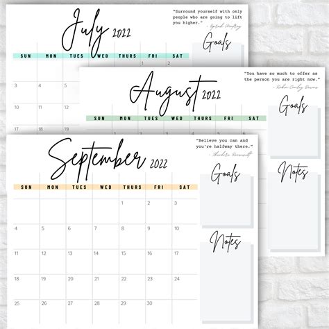 12 Month Calendar Printable Full Year Calendar Printable Etsy