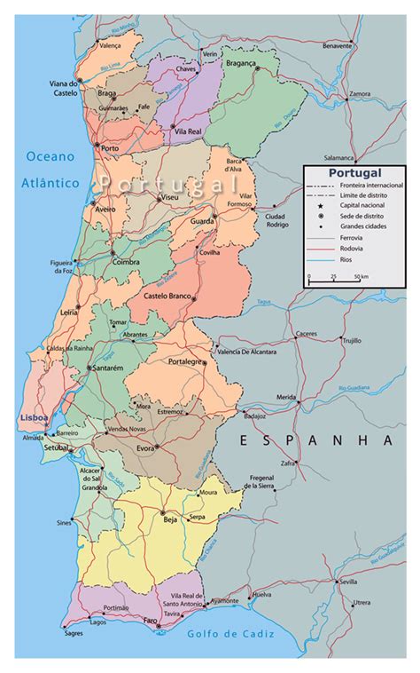 Detailed Political And Administrative Map Of Portugal With Major Roads