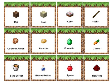 Printable Minecraft Food Labels