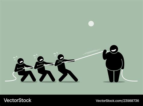 Tug War One Strong Big Fat Man Versus Three Vector Image