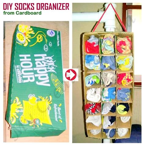 I don't have a lot of cash, but i've got heaps of creativity and a… DIY Socks Organizer from Cardboard #DIY #Craft #Handmade #Art #Cardboard #Carton #Organizer # ...