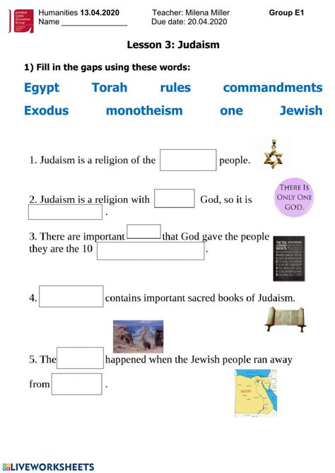 Judaism Worksheet