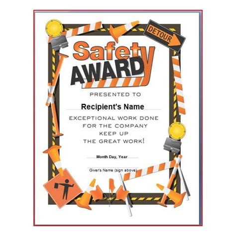 Safety Award Certificate Template Word Free Download Printable Templates