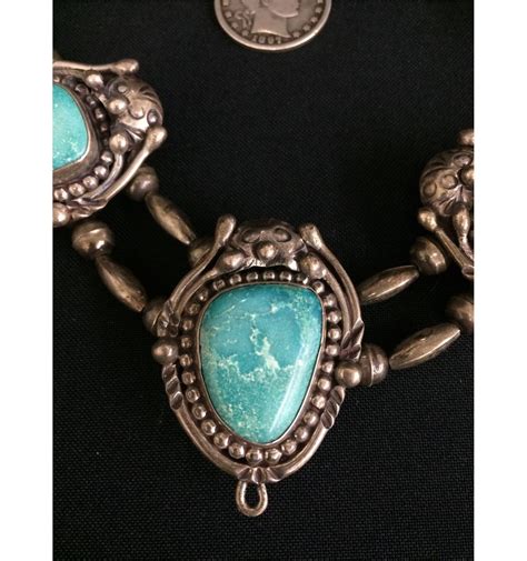 Vintage Necklace Turquoise Cabochons On Sterling