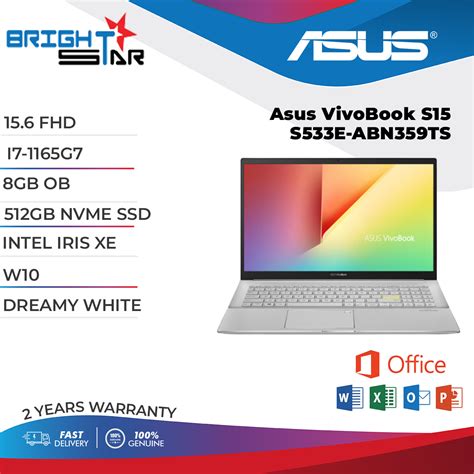 Asus Laptop New Vivobook S15 S533e Intel I7 1165g7 8gb Ob 512gb
