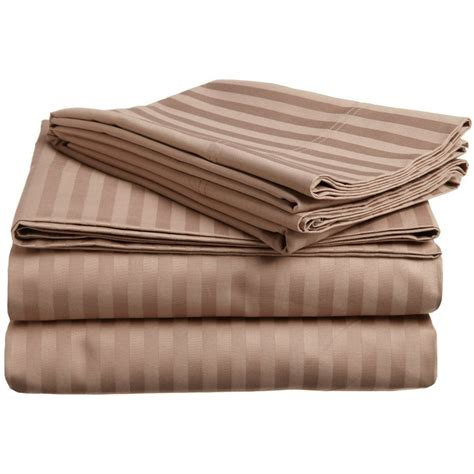 100 Combed Cotton Twin Xl Sheet Set 300tc Striped Taupe Walmart