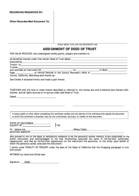 Fillable Assignment Of Deed Of Trust Form State Of California