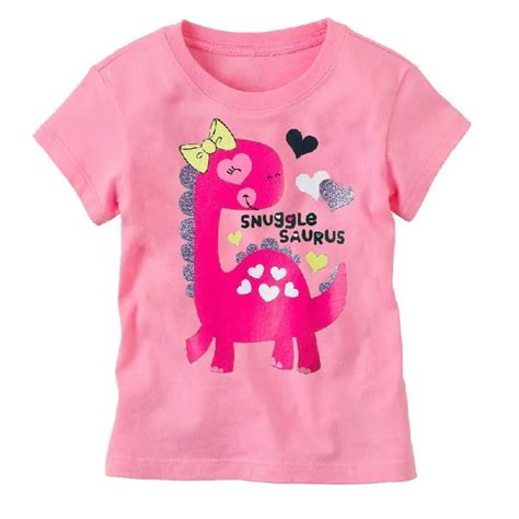 Pink Dino Baby Girl T Shirts Summer Short Sleeve Dinosaur Fashion Girl