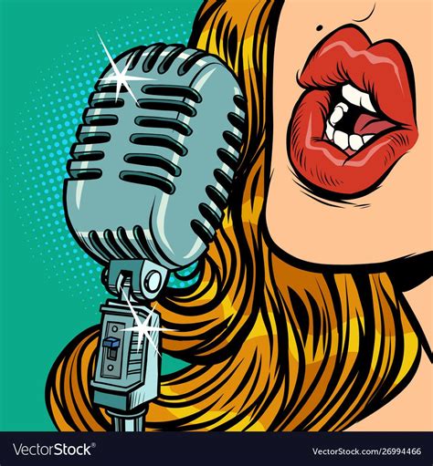 Woman Vintage Retro Microphone Music Standup Concert Radio Podcast