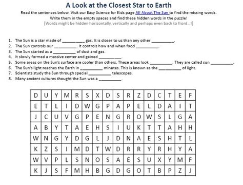 sun earth science facts worksheet image  images worksheets