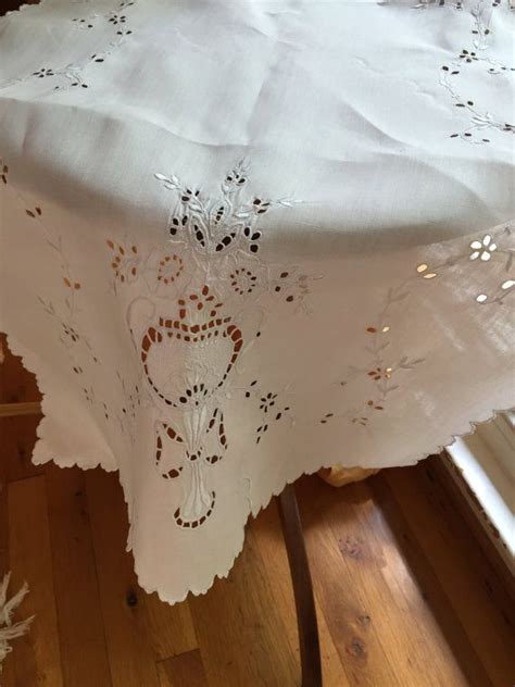 Vintage Table Runner Hand Made Eyelet Embroidery By Pincapallina