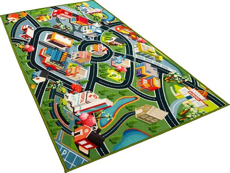 Kids Carpet Playmat Rug Fun City Map For Hot Wheels Track Racing And