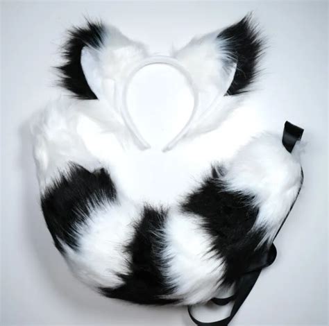 Faux Fur Fox Wolf Ears Headband Furry Tail Hairband Cosplay Costume